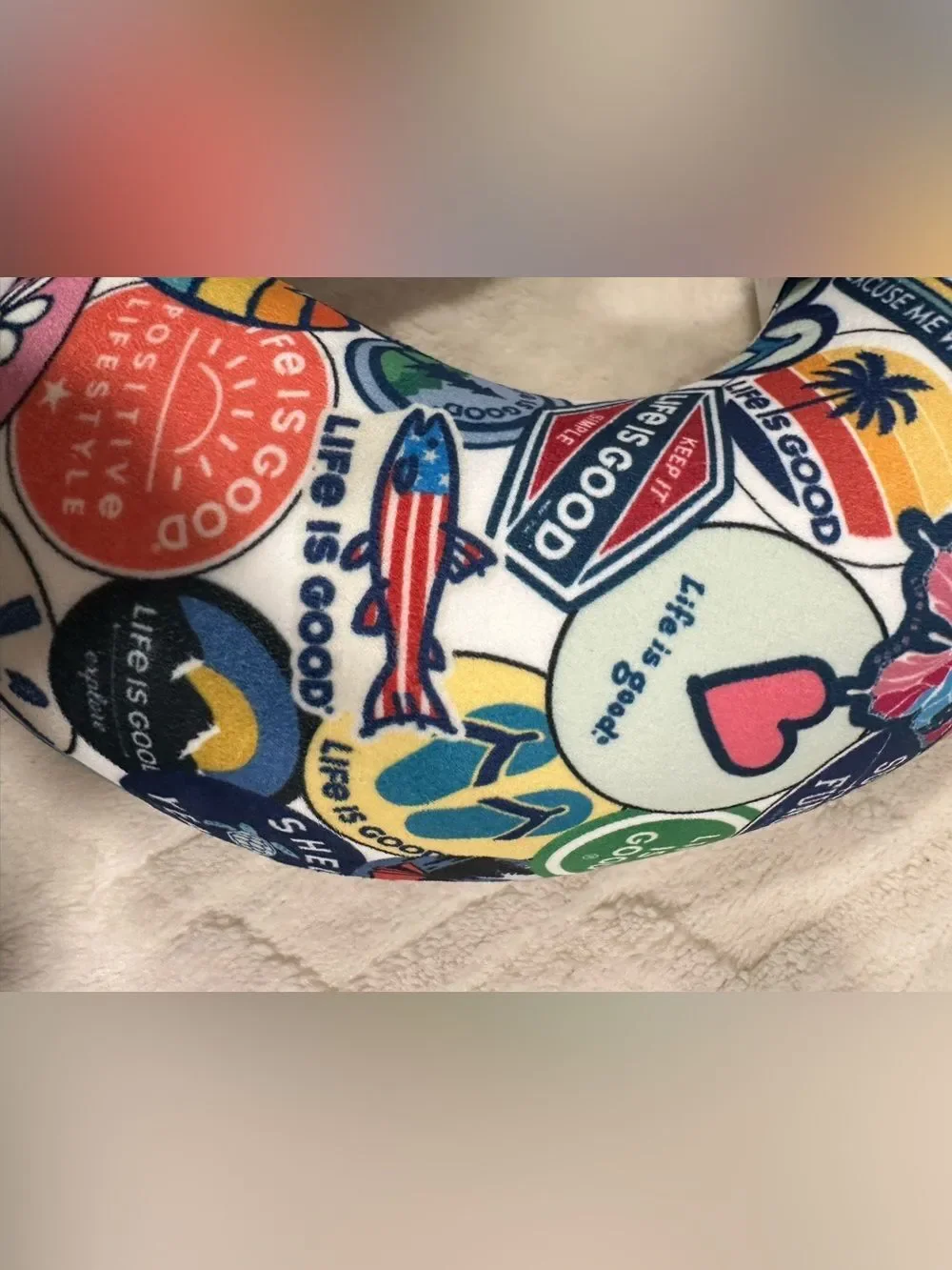 Life is Good Memory Foam Travel Soft Supportive Travel Stickers Neck Pillow